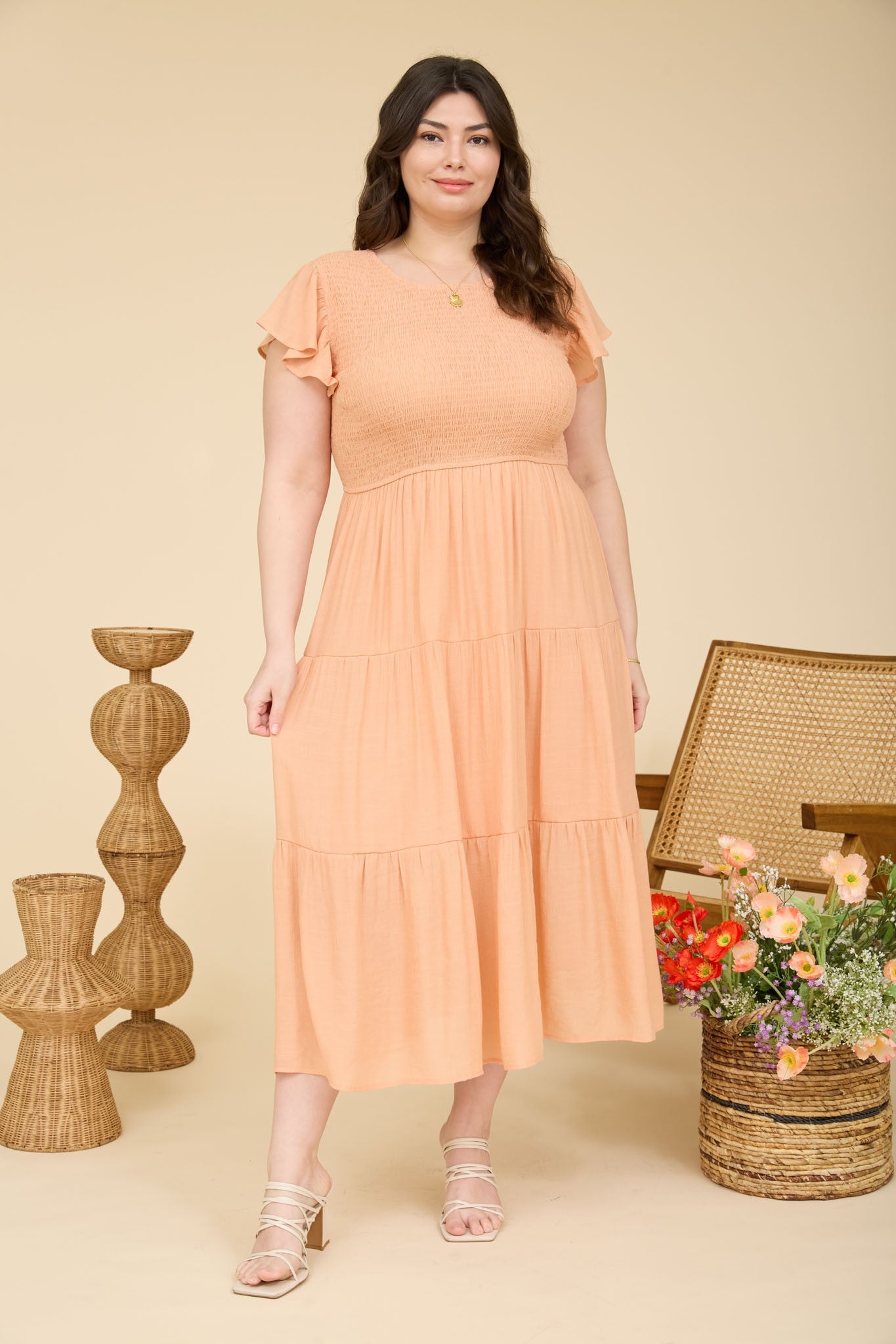 apricot orange dress Orange Apricot Ruched Midi Dress E4876A2137