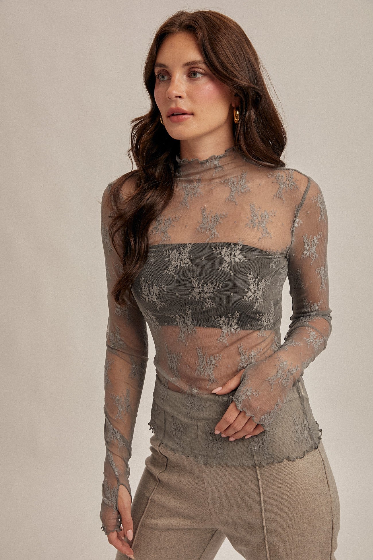 Halle Lace Longsleeve - Dusty Olive